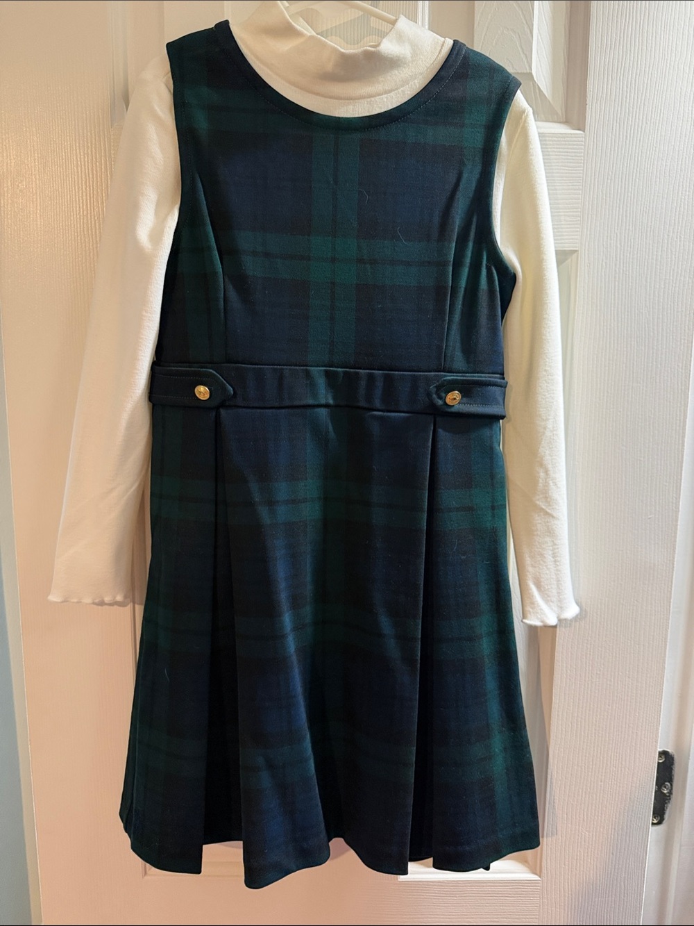 Polo by Ralph Lauren Navy & Green Plaid Jumper with White Turtleneck